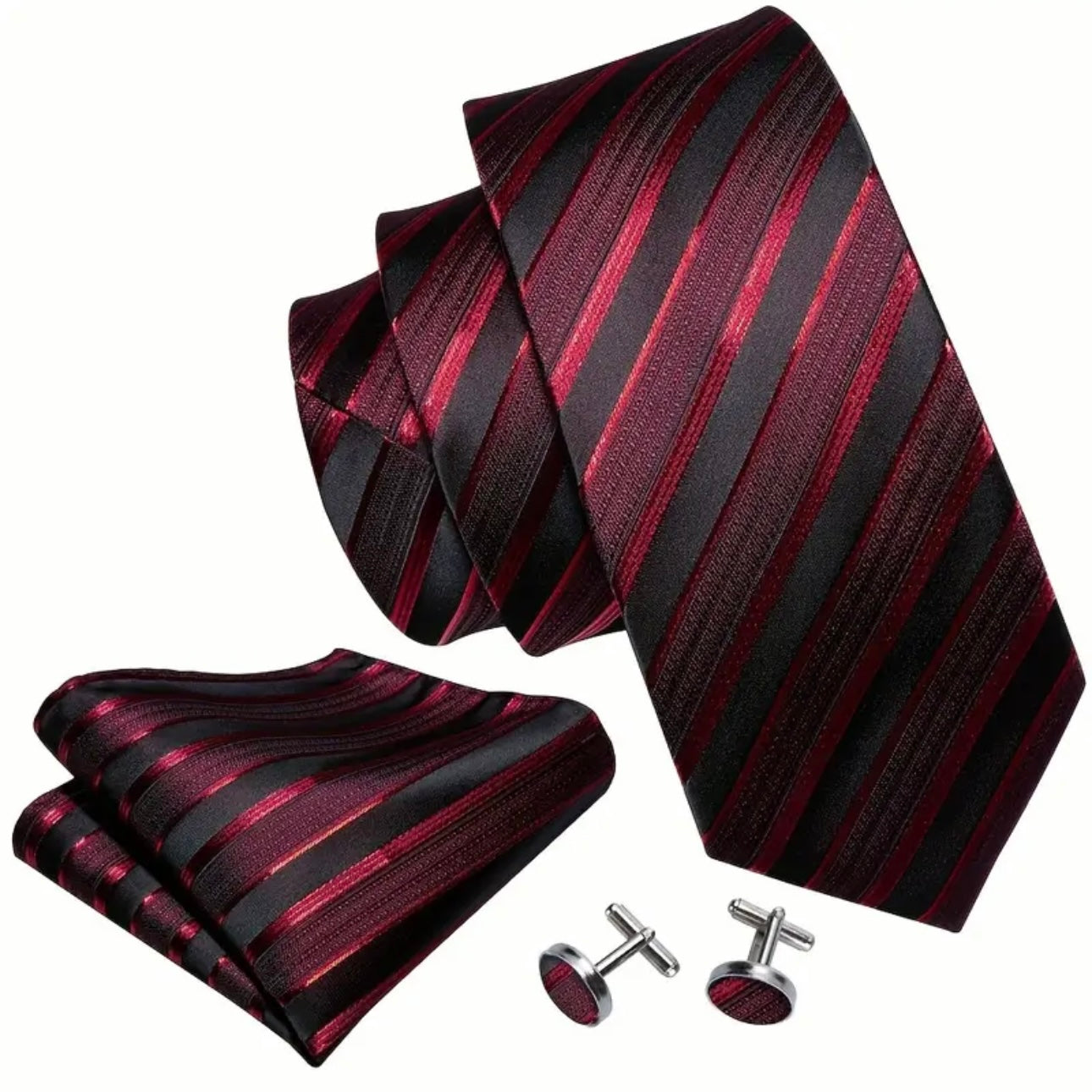 Red Black Stripe Necktie Set