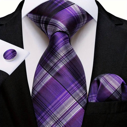 Purple Plaid Necktie Set