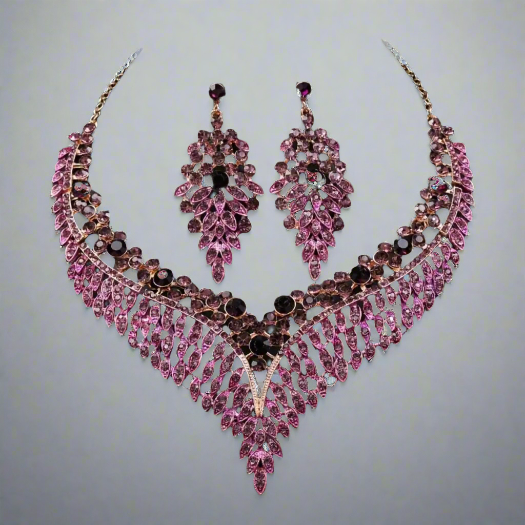 Purple Fuschia Pink Rhinestone Jewelry Set