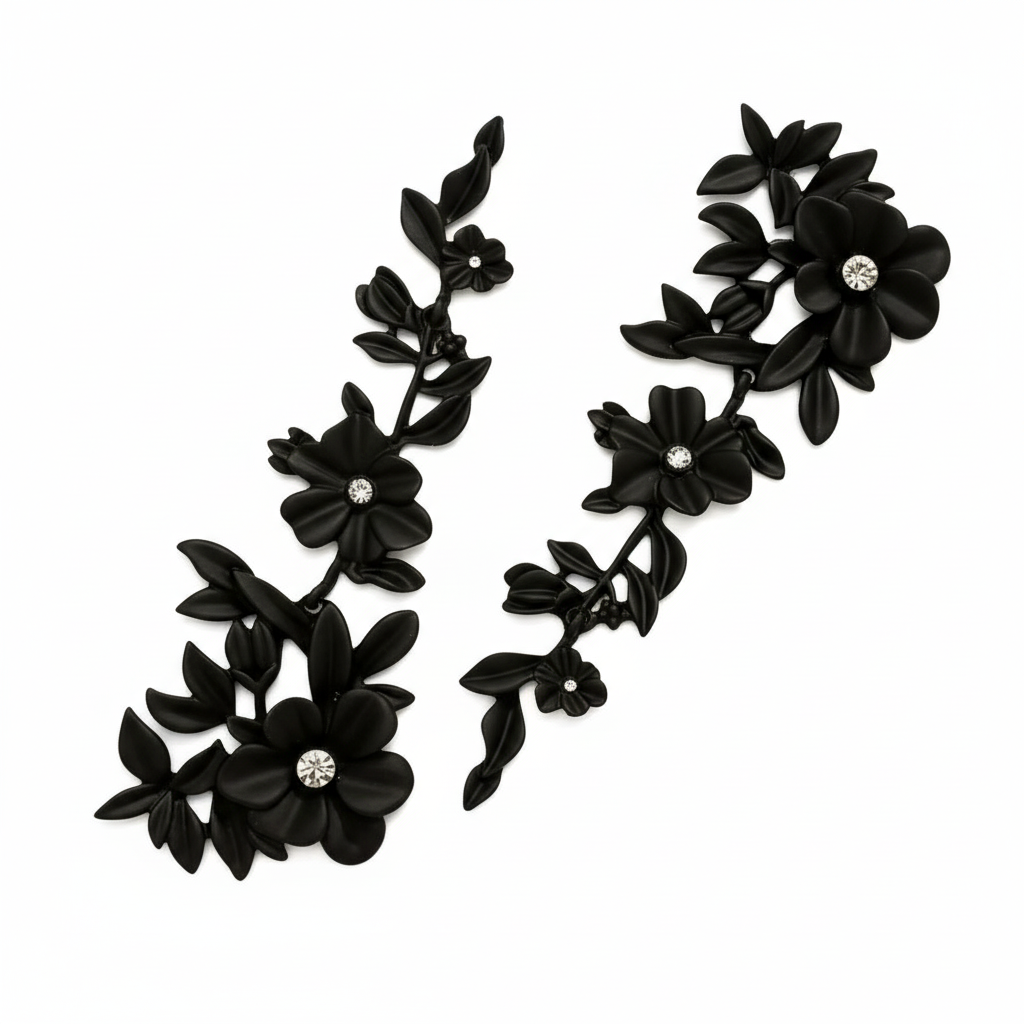 Floral Black Earrings