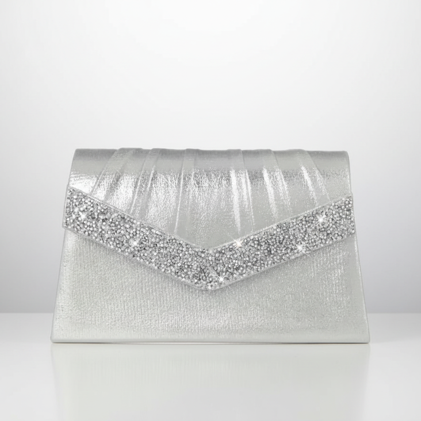 Rhinestone Edged Metallic Clutch