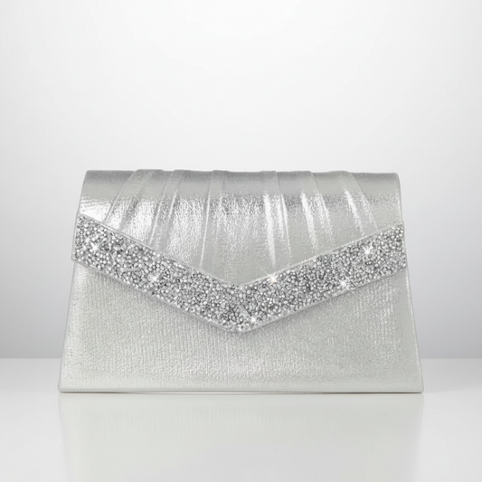 Rhinestone Edged Metallic Clutch