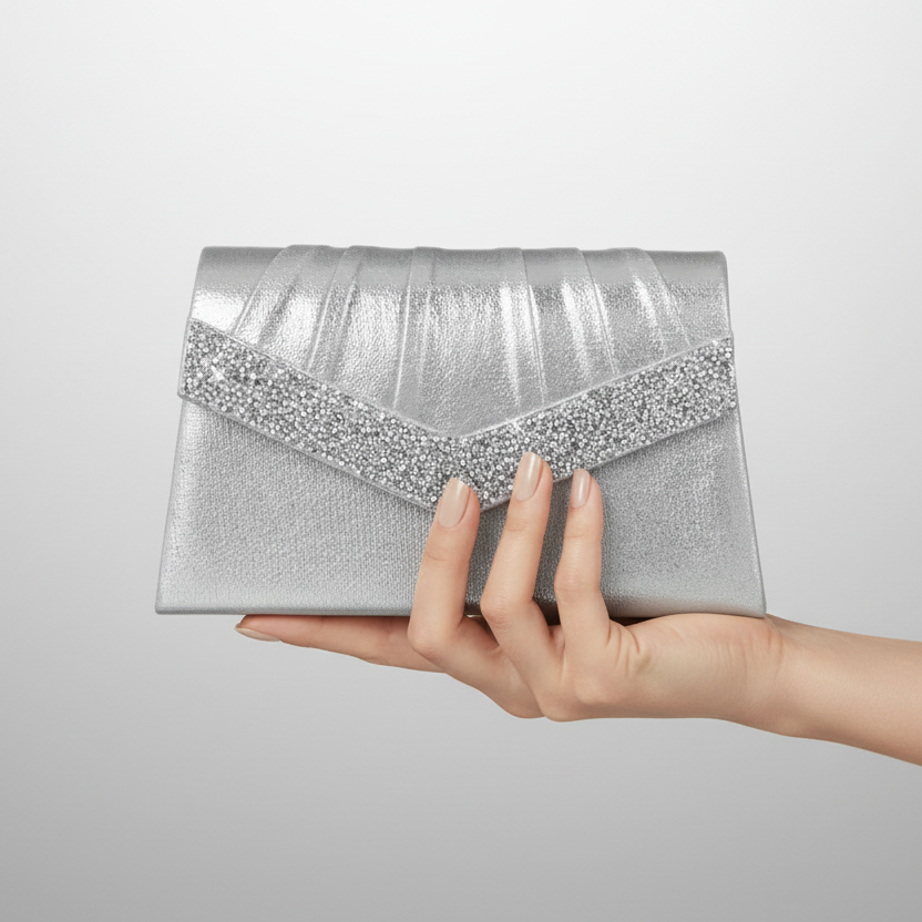 Rhinestone Edged Metallic Clutch