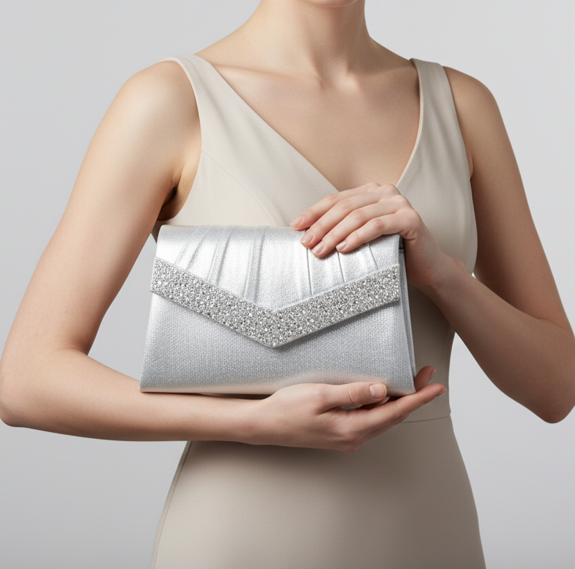 Rhinestone Edged Metallic Clutch