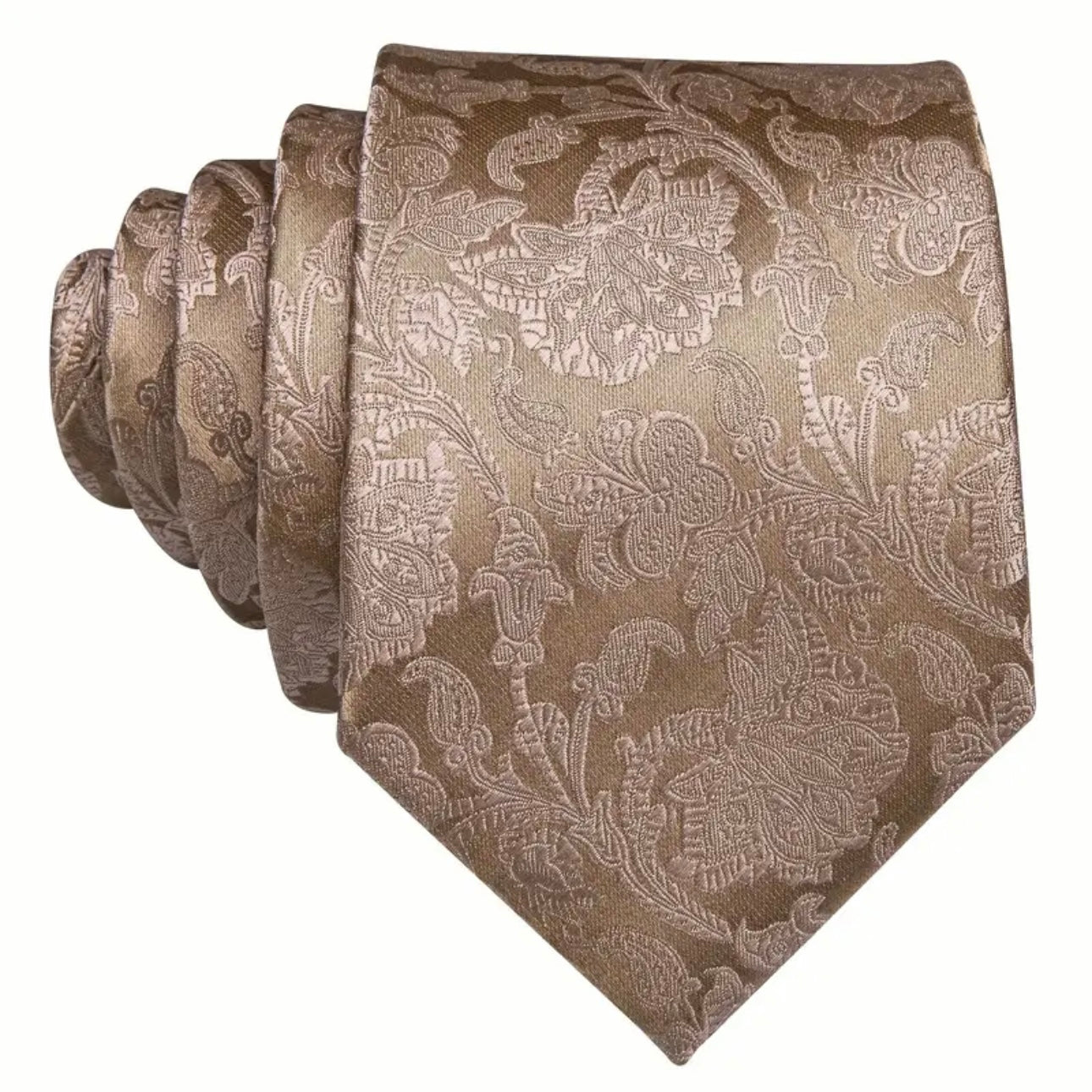 Brown Khaki Paisley Necktie Set