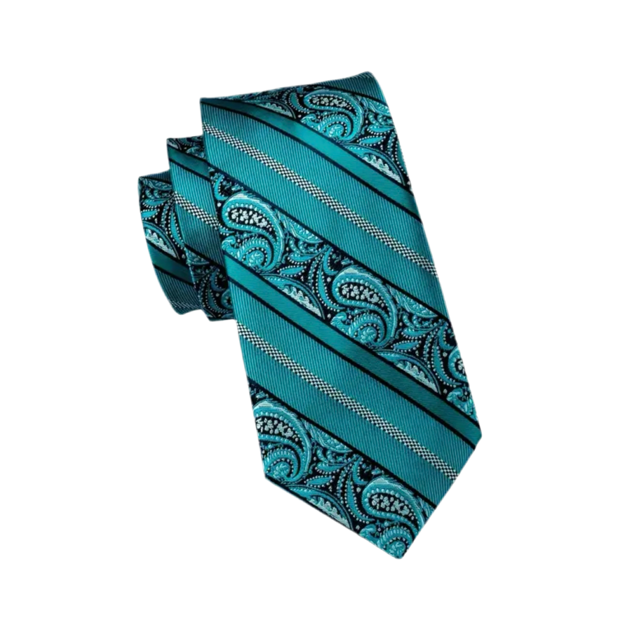 Teal Paisley Stripe Necktie Set