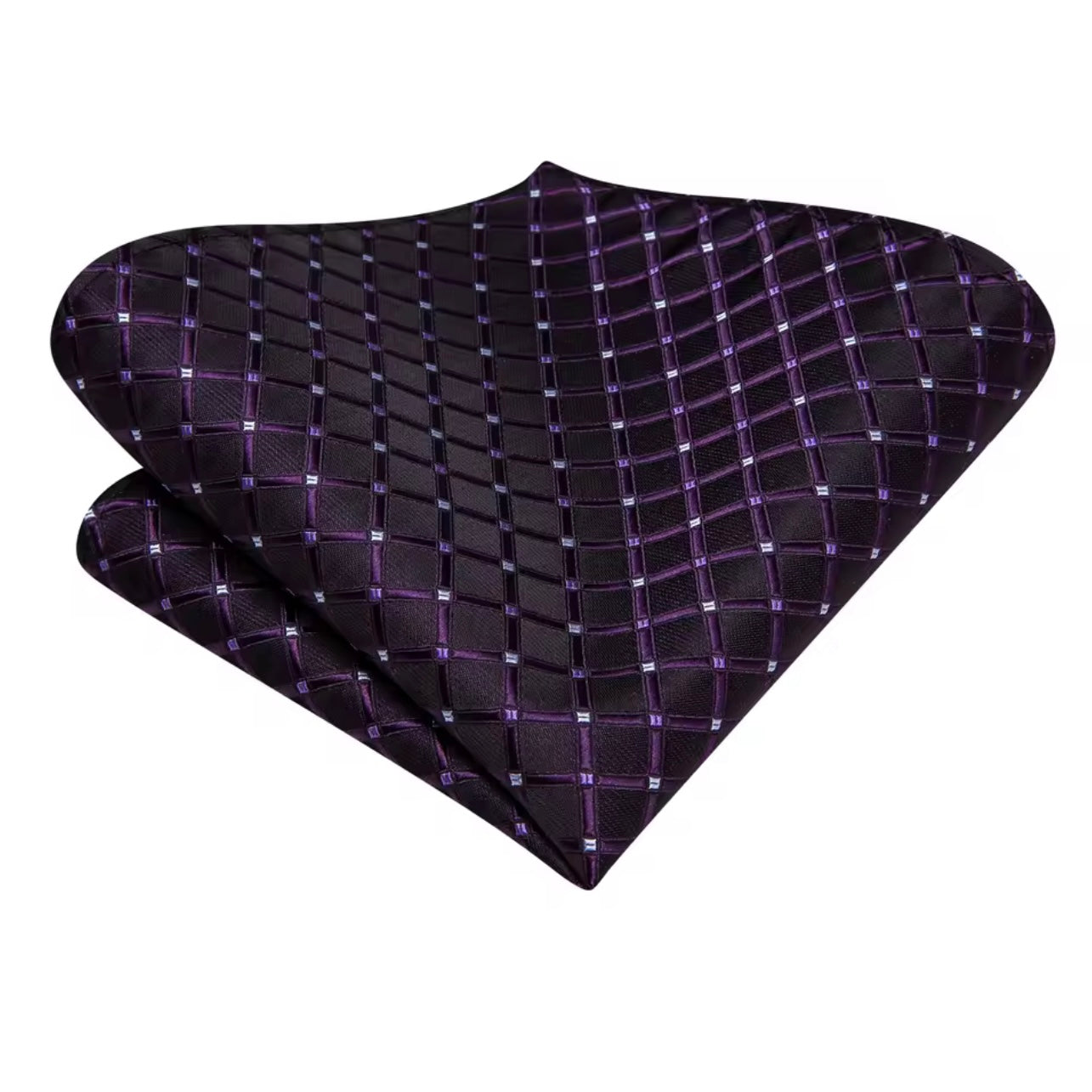 Purple Tartan Long Necktie & Bonus Accessories Set