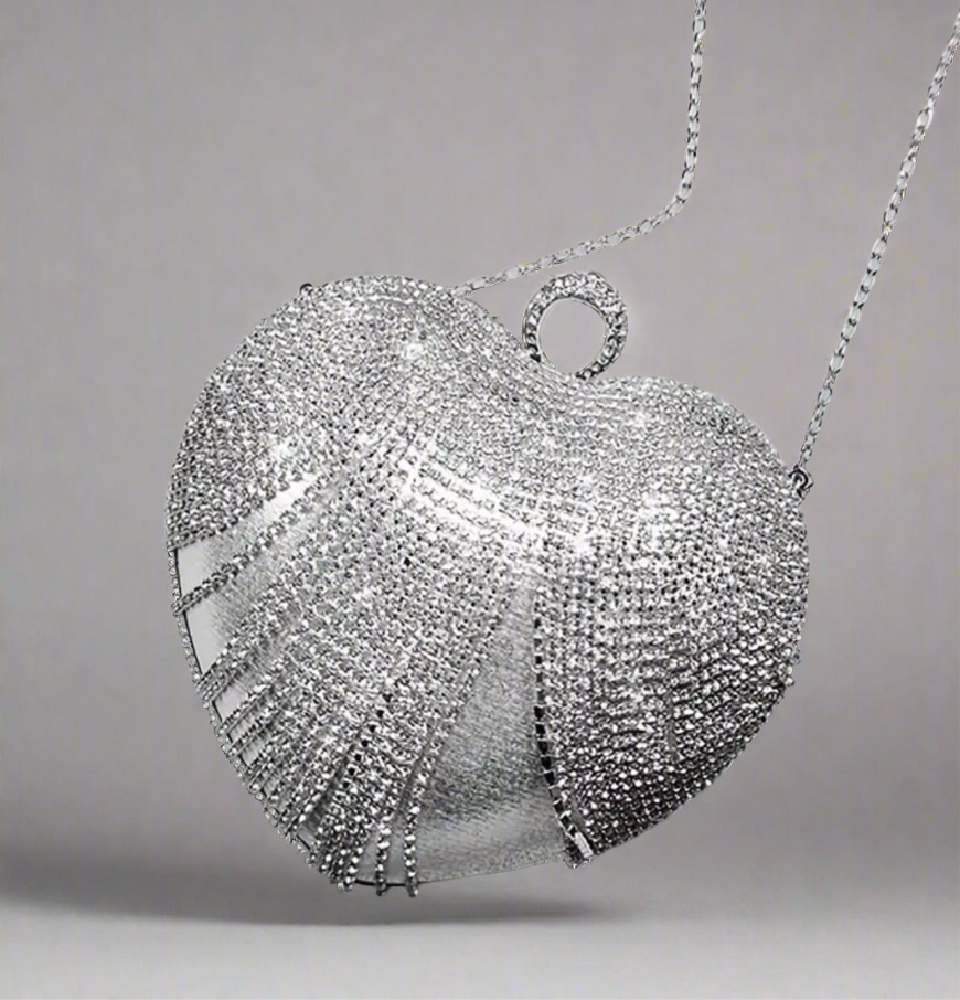 Heart Rhinestone Tassel Evening Bag
