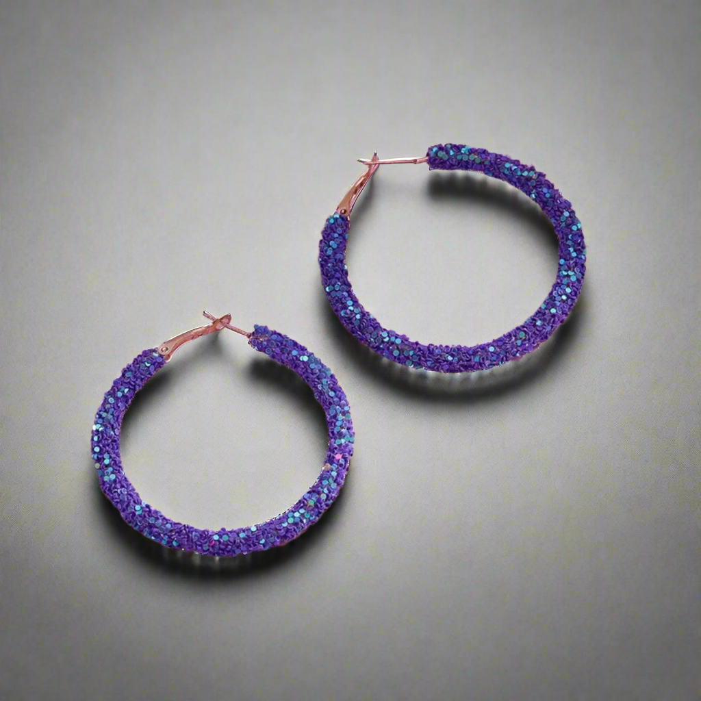 Purple Dark Sequin Hoop Earrings
