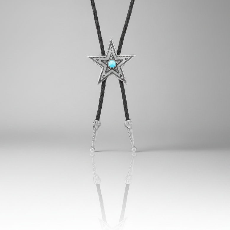 Rustic Turquoise Star Bolo Western Necktie