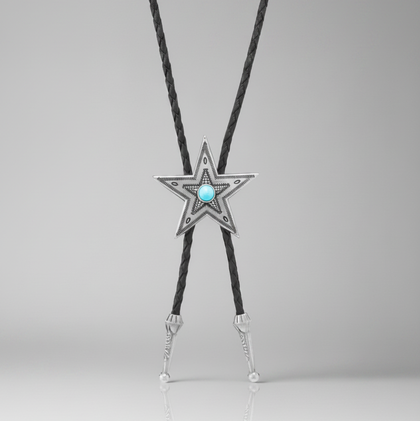 Rustic Turquoise Star Bolo Western Necktie