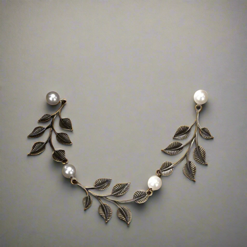 Bronze Pearl Leaf Necklace