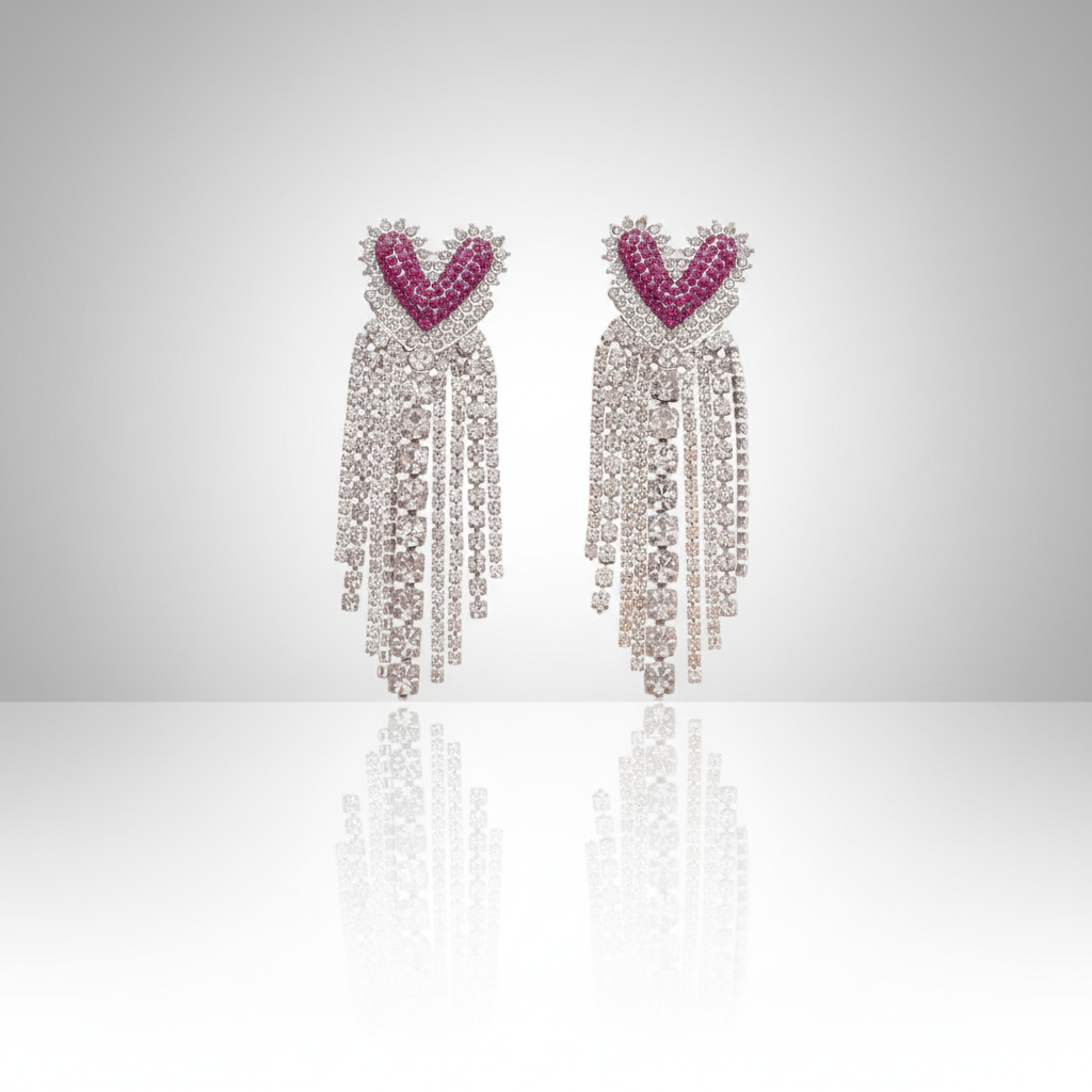 Pink Heart Tassel Earrings