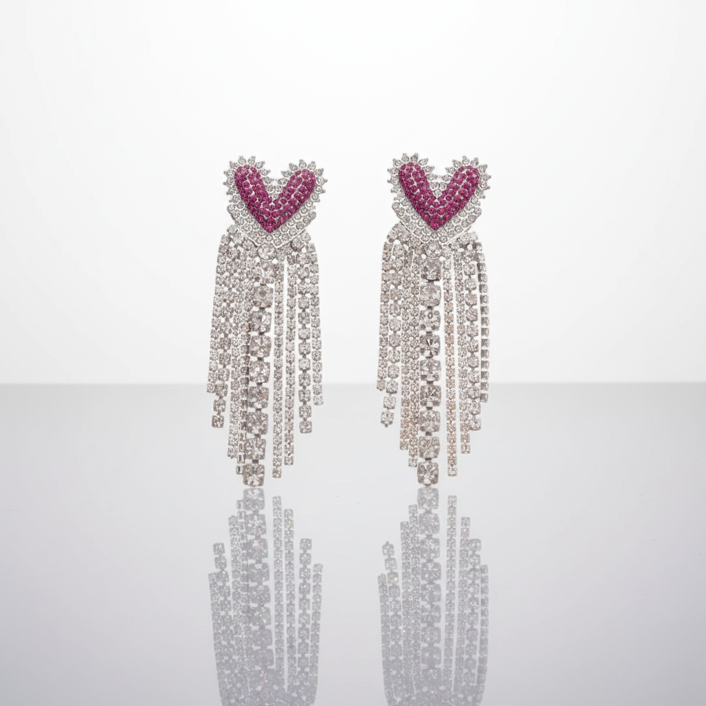 Pink Heart Tassel Earrings