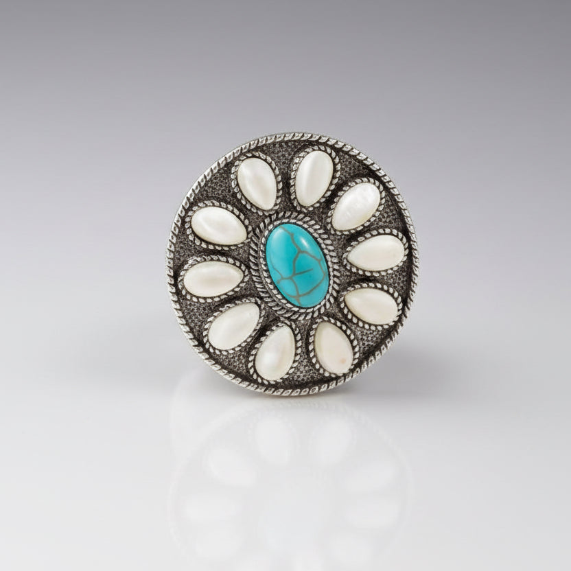 White Blue Turquoise Oval Ring