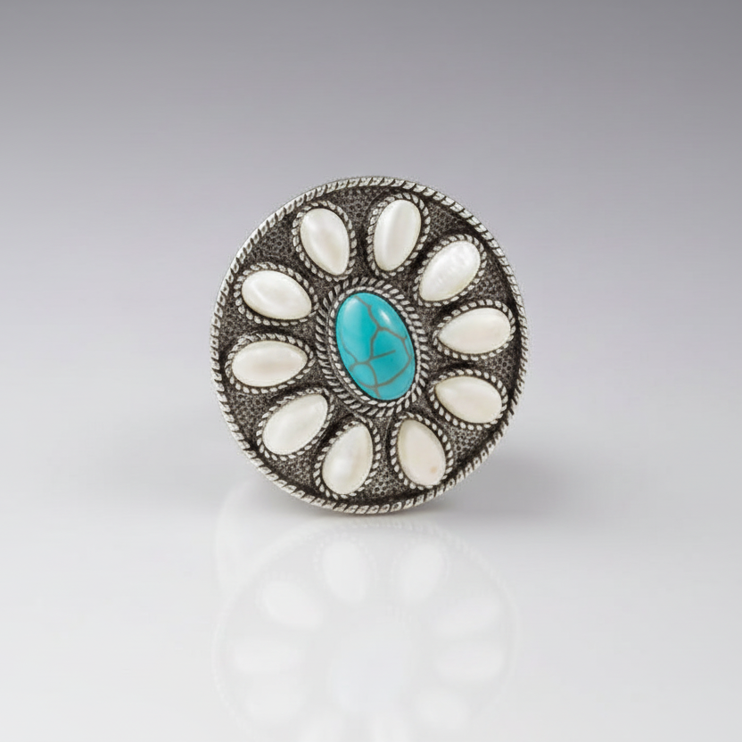 White Blue Turquoise Oval Ring