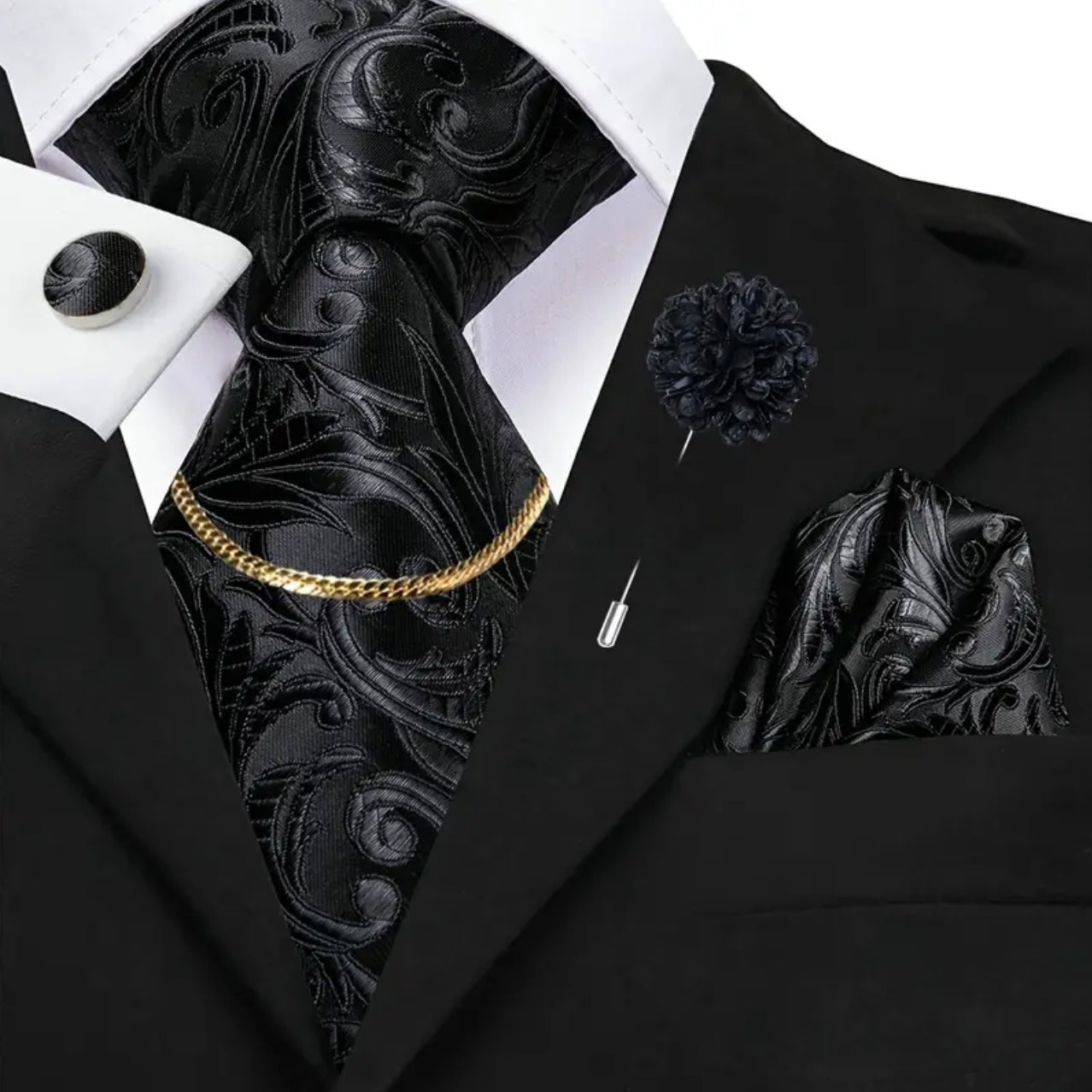 Black Scroll Necktie Set