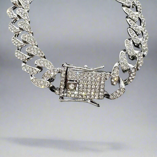 Silver Clear Cuban Chain Necklace
