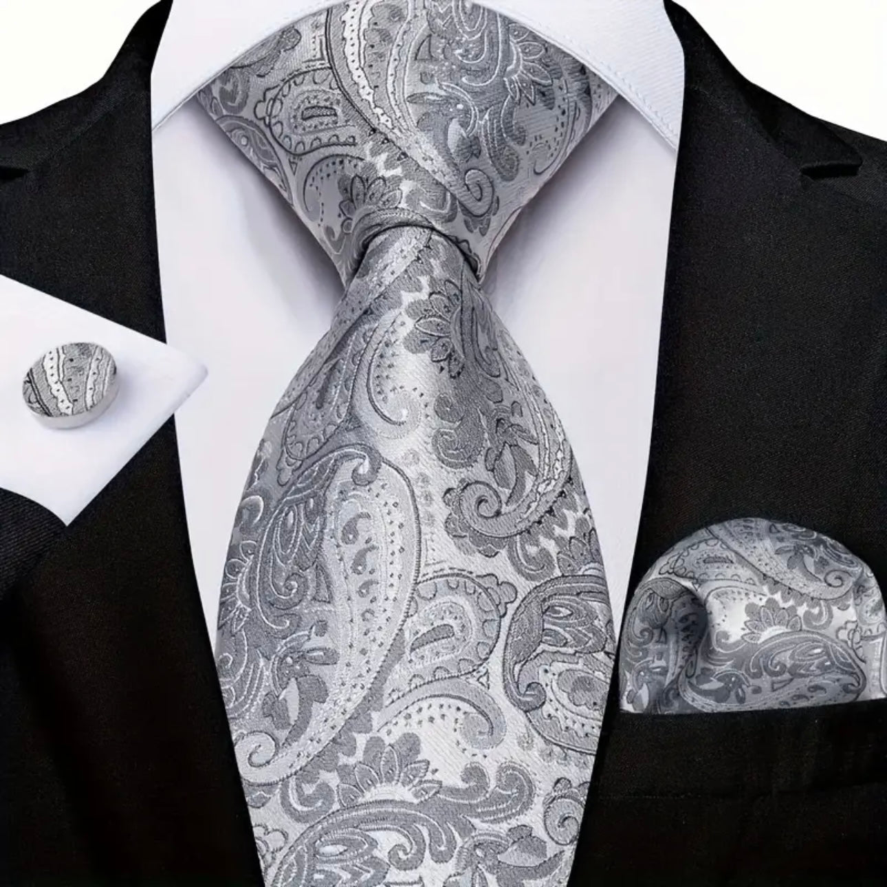 Grey Paisley Necktie Set