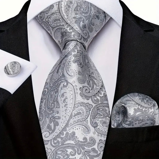 Grey Paisley Necktie Set