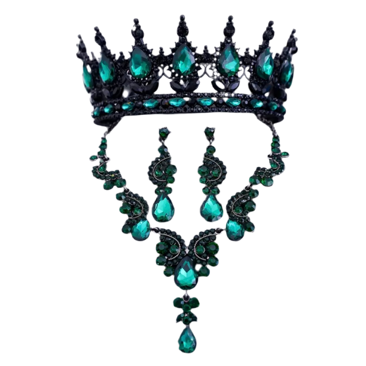 Green Black Crown Jewelry Set