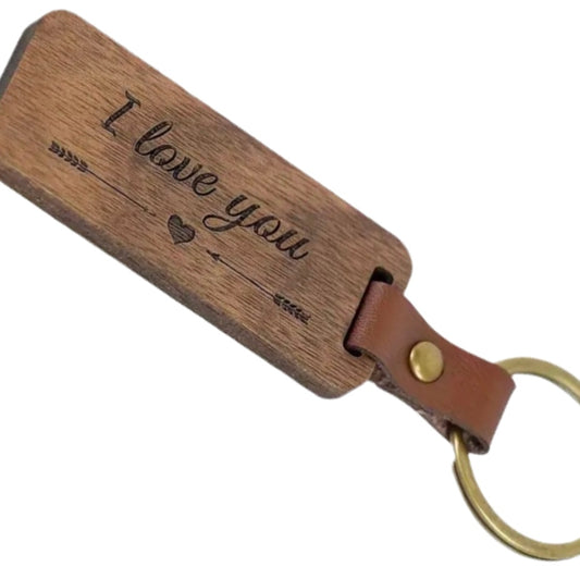 I Love You Walnut Heart Keychain