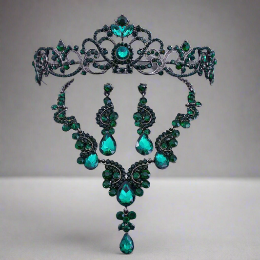 Green Black Tiara Jewelry Set