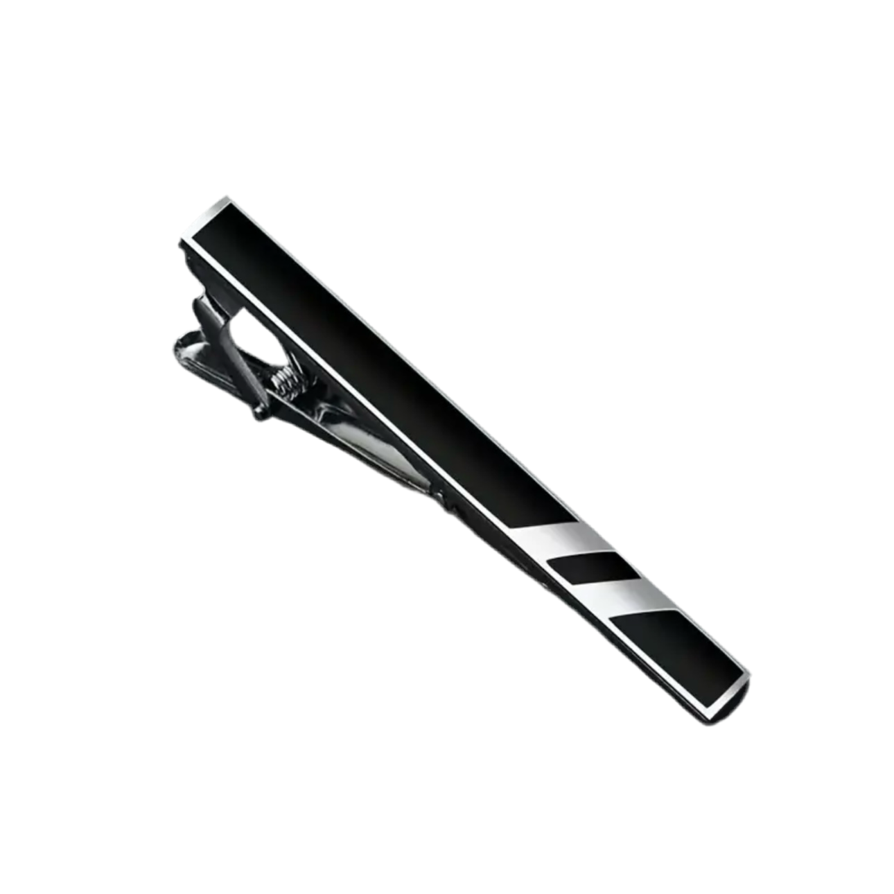 Black Silver Stripe Tie Clip