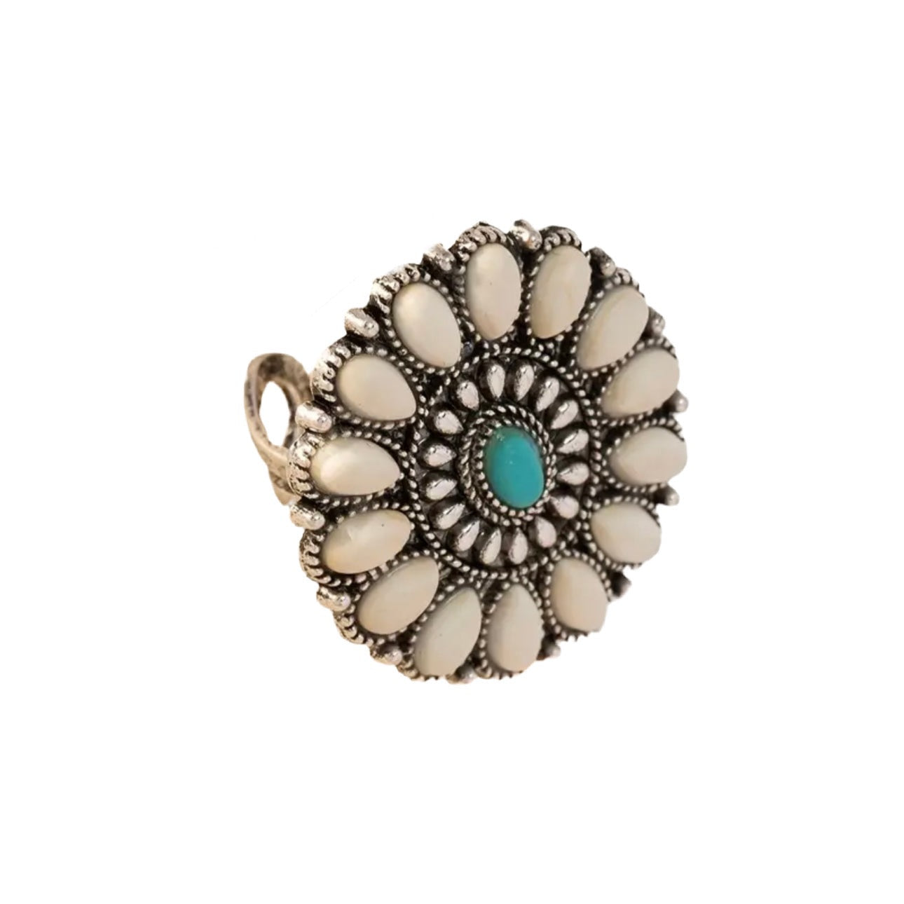 White Blue Turquoise Oval 2 Ring