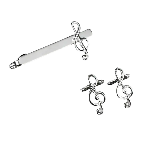 Music Note Cufflinks Tie Clip Set