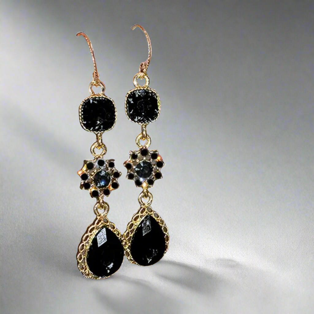 Elegant Black Glass Earrings