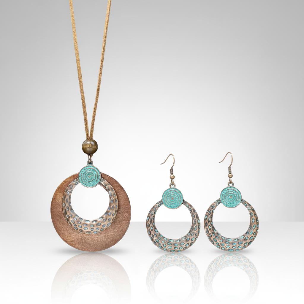 Blue Wood Boho Jewelry Set