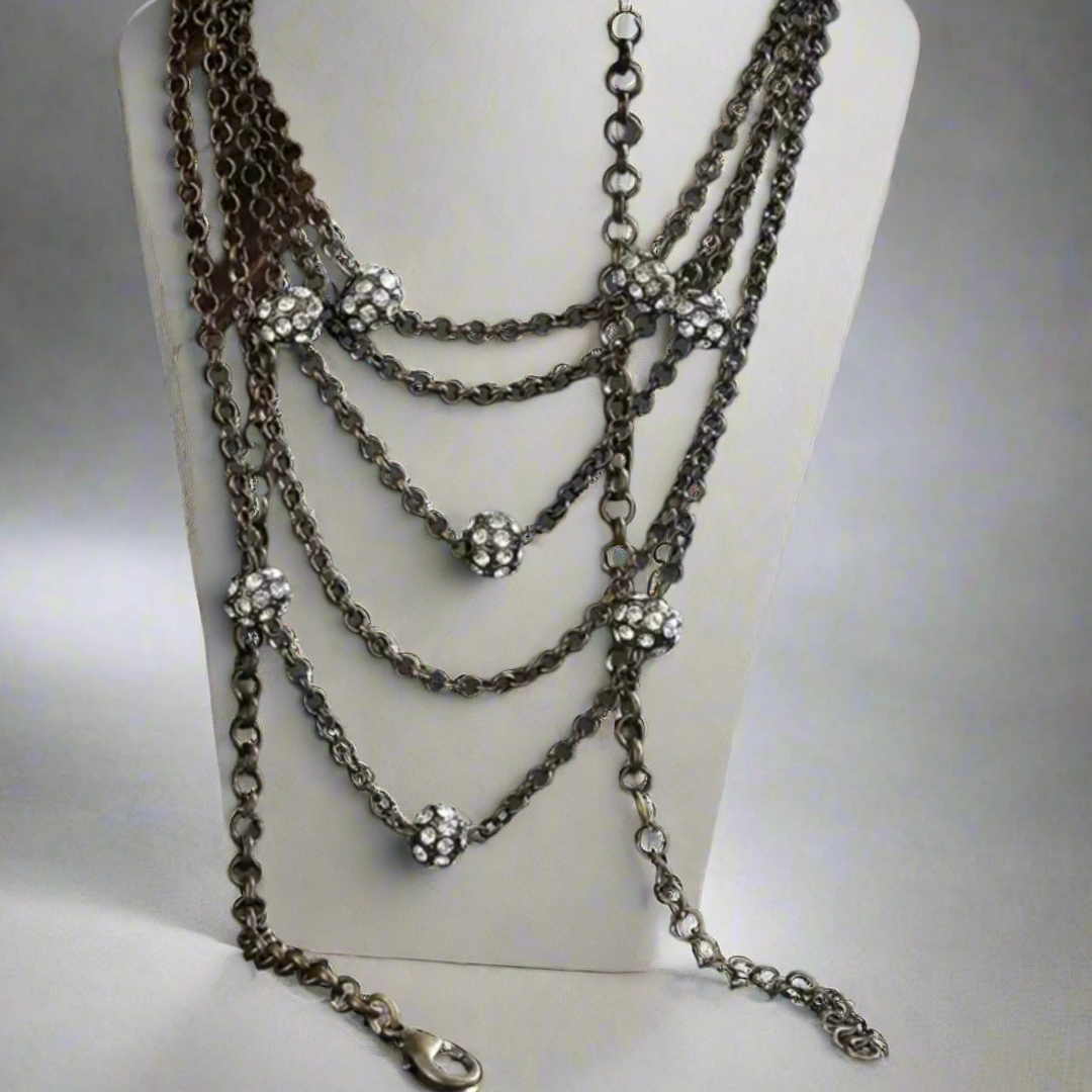 Bronze Rhinestone Layered Necklace