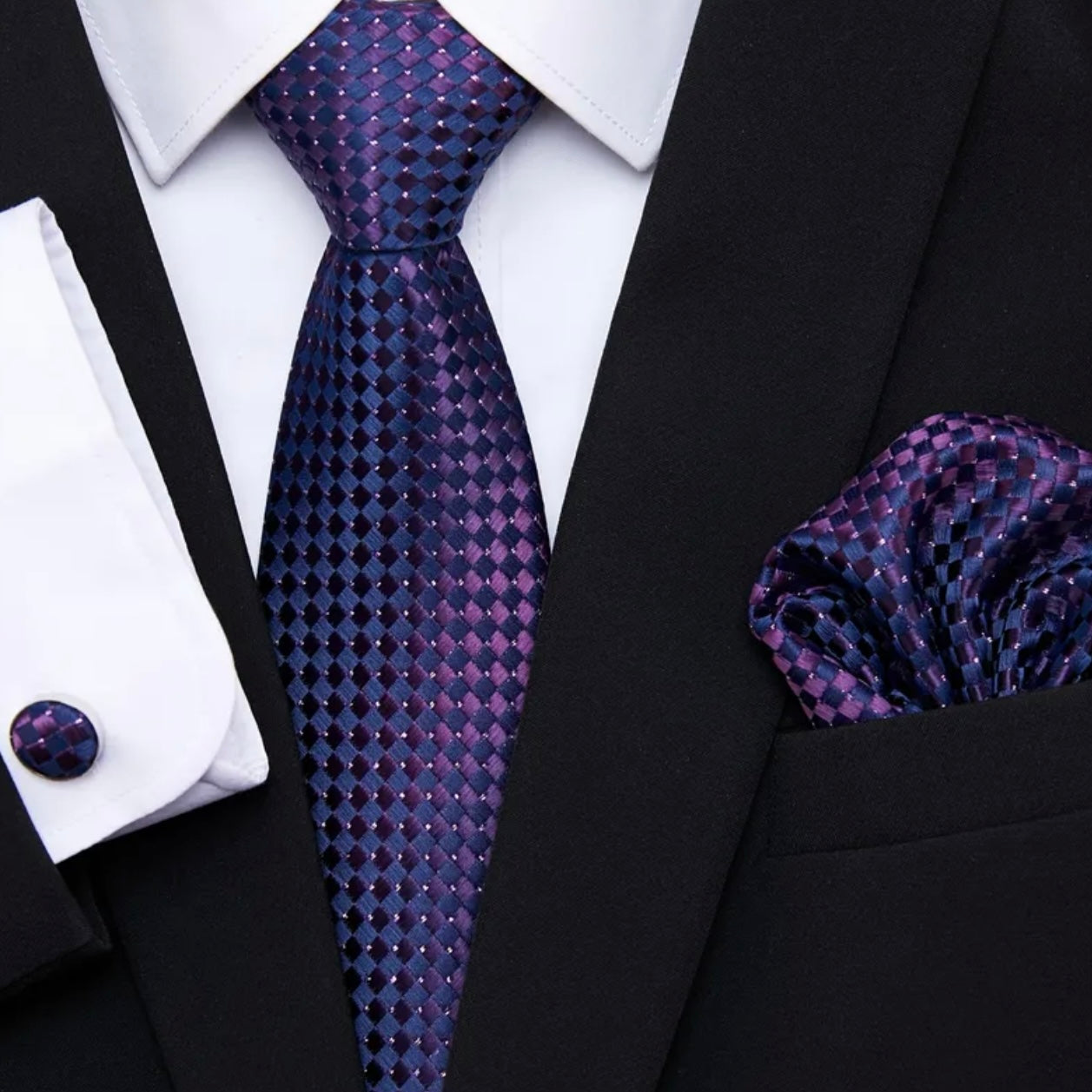 Blue Purple Jacquard Necktie Set