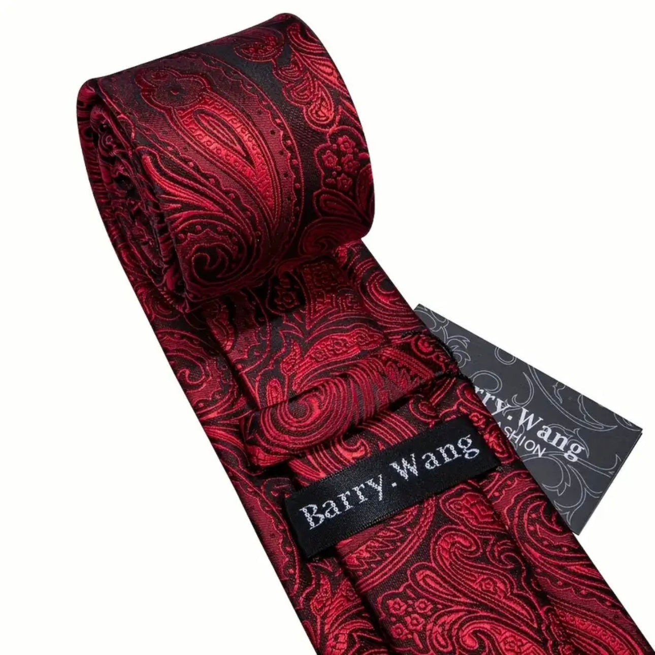 Red Black Paisley Necktie Set