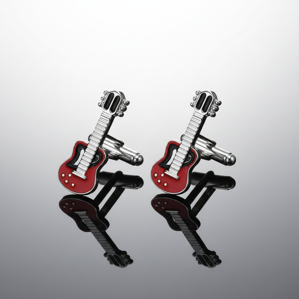 Guitar Cufflinks in Red