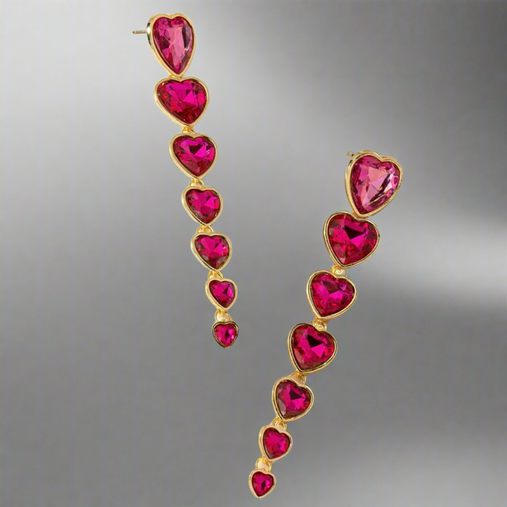 Rose Red Pink Heart Earrings
