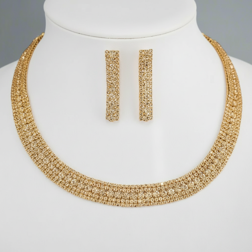 Gold Rhinestone Jewelry Set