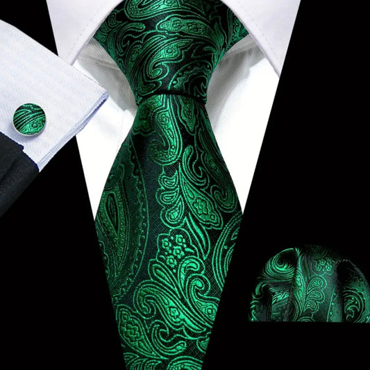 Green Black Paisley Necktie Set