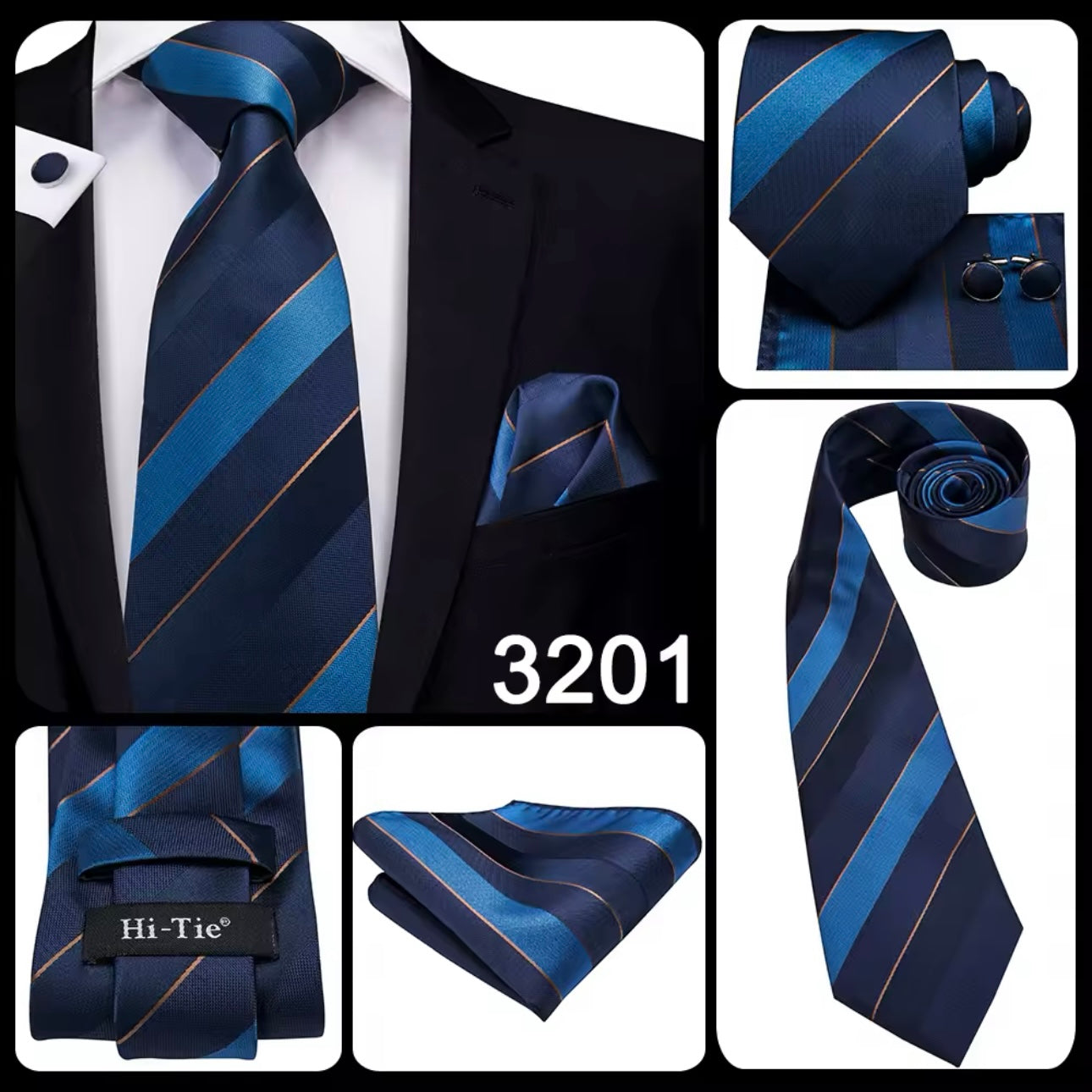 Blue Royal Striped Necktie Set