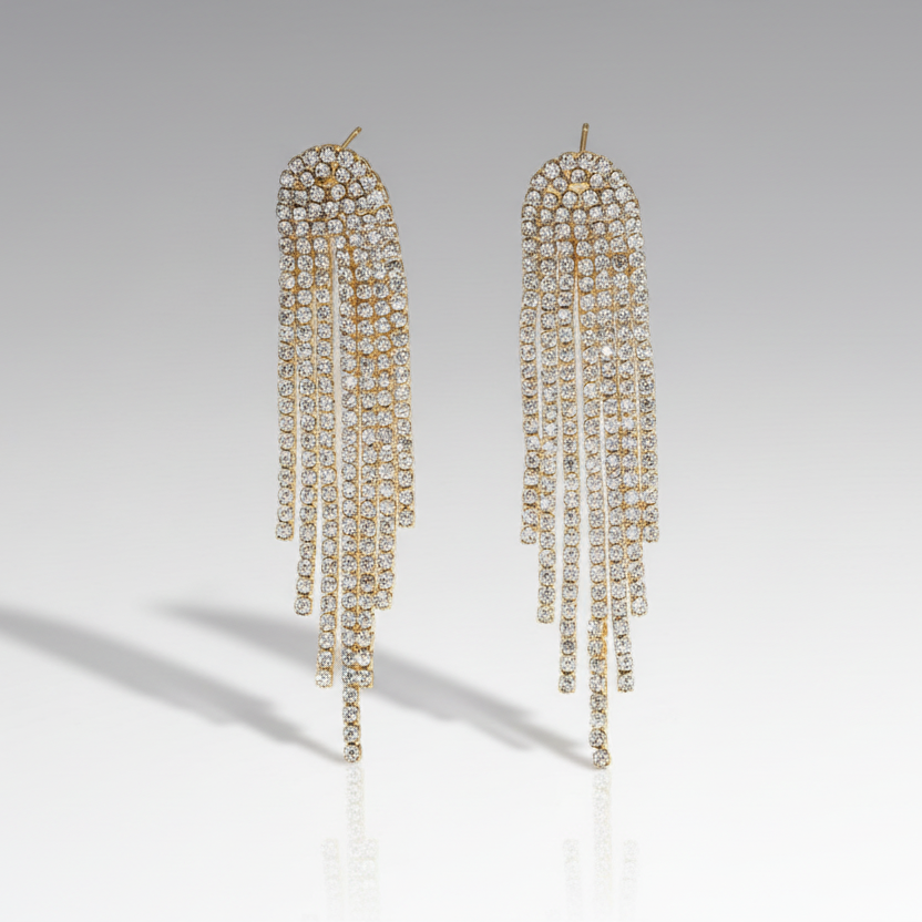 Rounded Top Gold Tassel Earrings