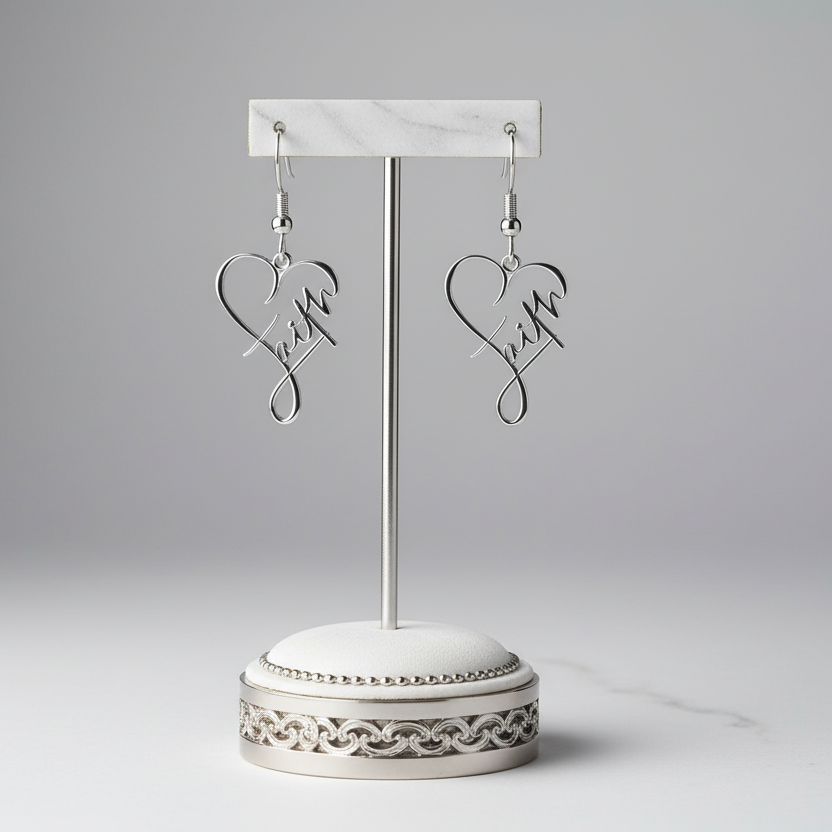 Faith Stainless Steel  Heart Earrings