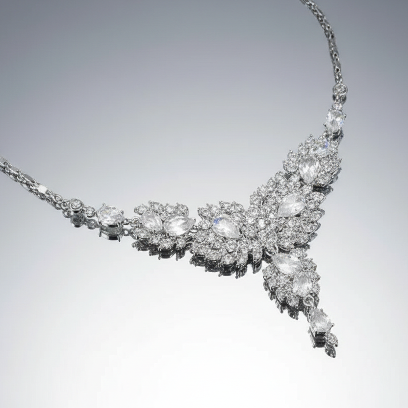 Elegant diamond necklace on a gray background