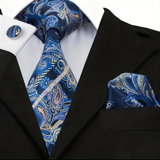 Blue Paisley Necktie Set