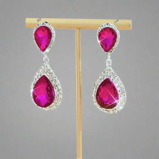 Pink Clear Silver Earrings