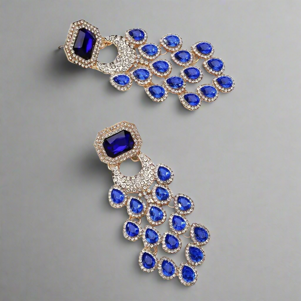 Blue Gold Exaggerated Tassel Earrings