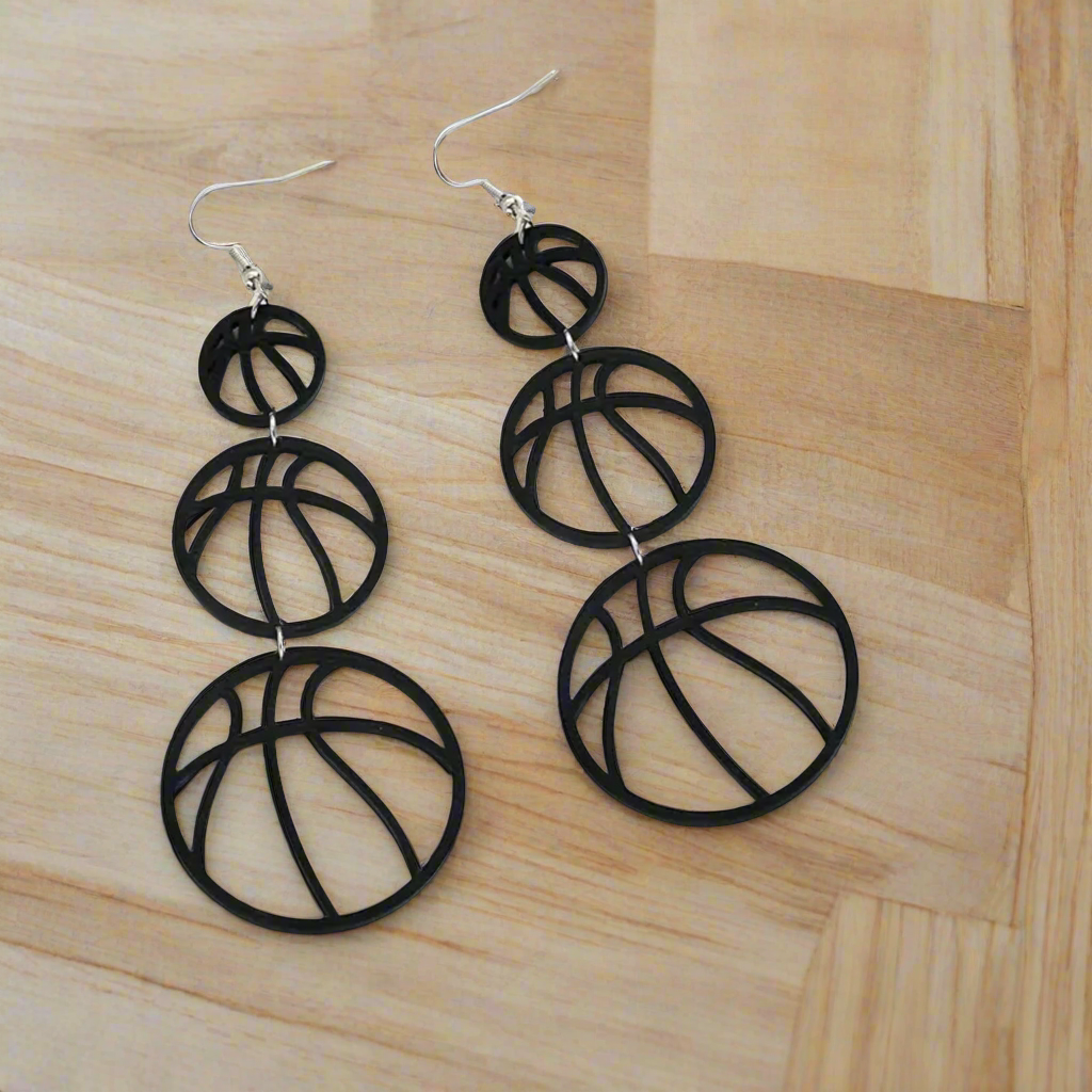 Basketball Black Dangle Earrings