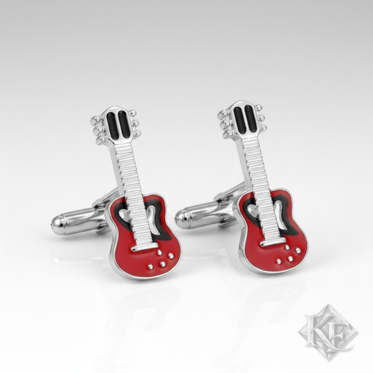 Guitar Cufflinks in Red