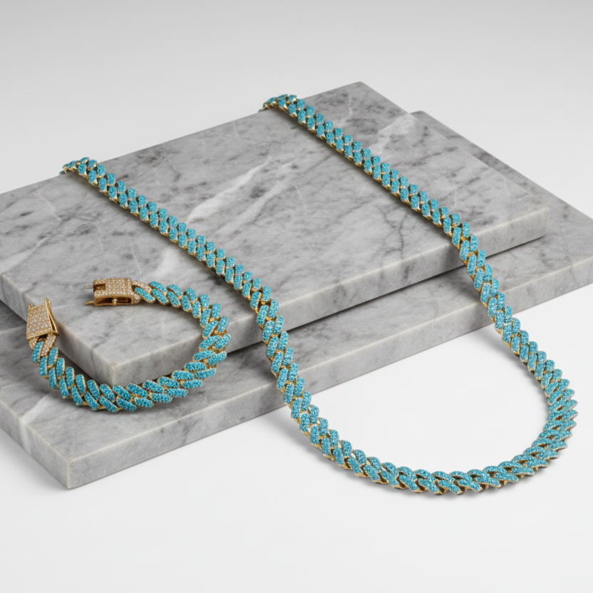 Aqua Cuban Chain Set