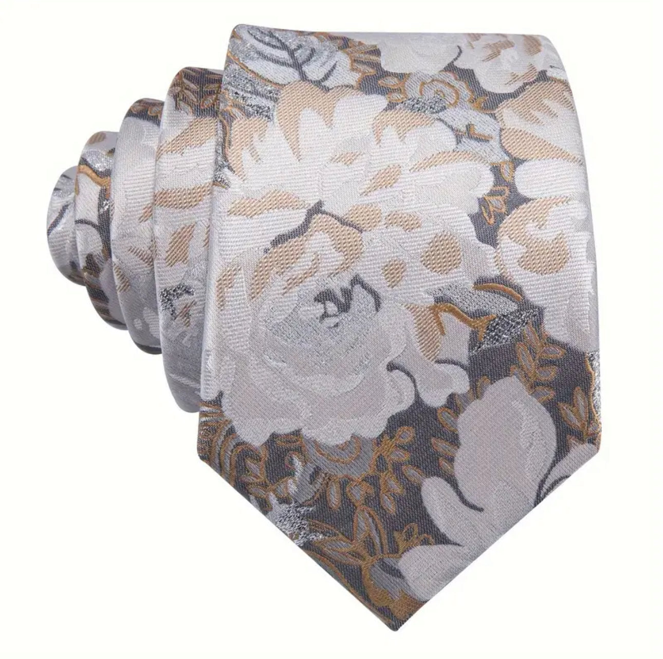 Silver Glittery Neutrals Floral Necktie Set